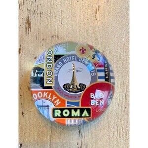 FRINGE STUDIO Travel Labels Glass Dome Paperweight, 3" in Diameter